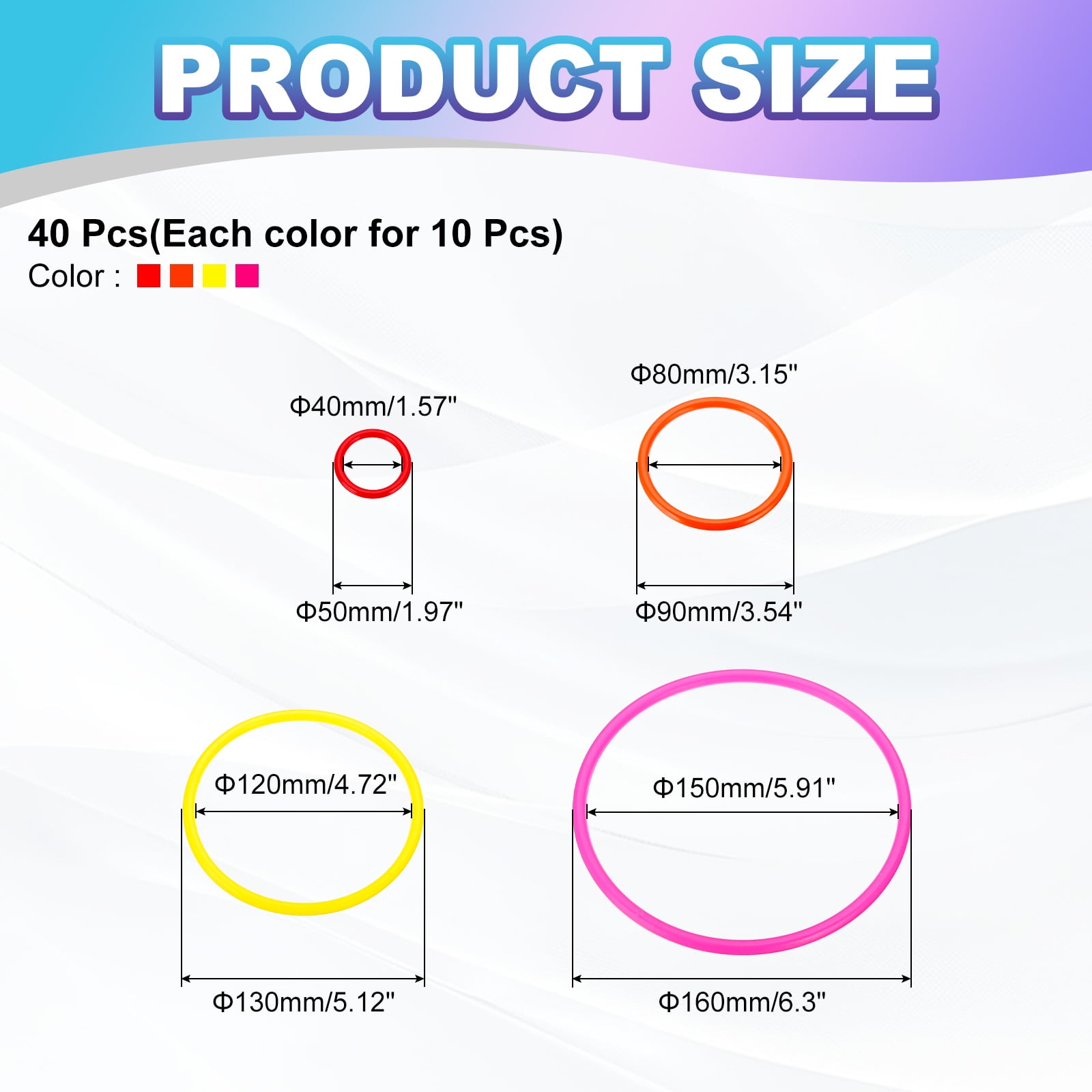 Uxcell Plastic Toss Ring 4 Sizes, 40 Pack Sports Rings Toss Game for Carnival Outdoor Games, 4 Colors