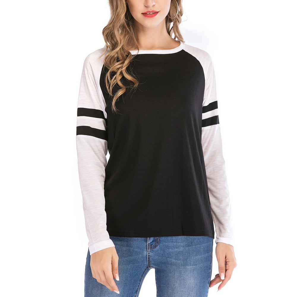 SAYFUT Womens Plus Size Striped Shirt Round Neck Long Sleeve