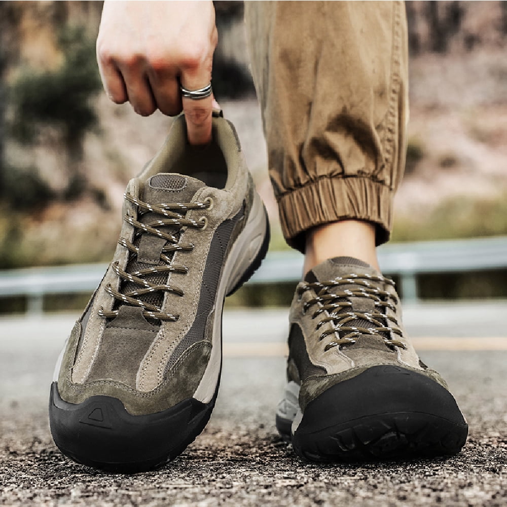 Mens Leather Outdoor Hiking Shoes Casual Breathable Sneakers Non-slip Wearable Work Shoes Comfortable Driving Shoes Brown 9 UK