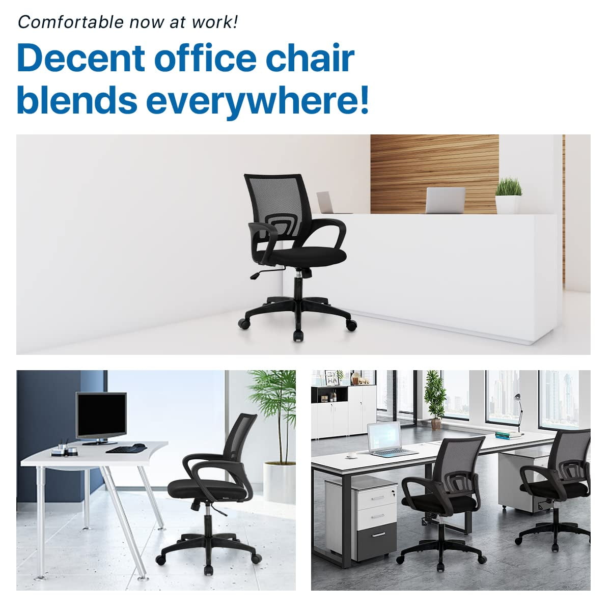 NiamVelo Mesh Office Chair, Mid-Back Home Office Chairs Adjustable Desk Chair Ergonomic Computer Chair with Armrest, Rolling Swivel Chair for Adults, Black