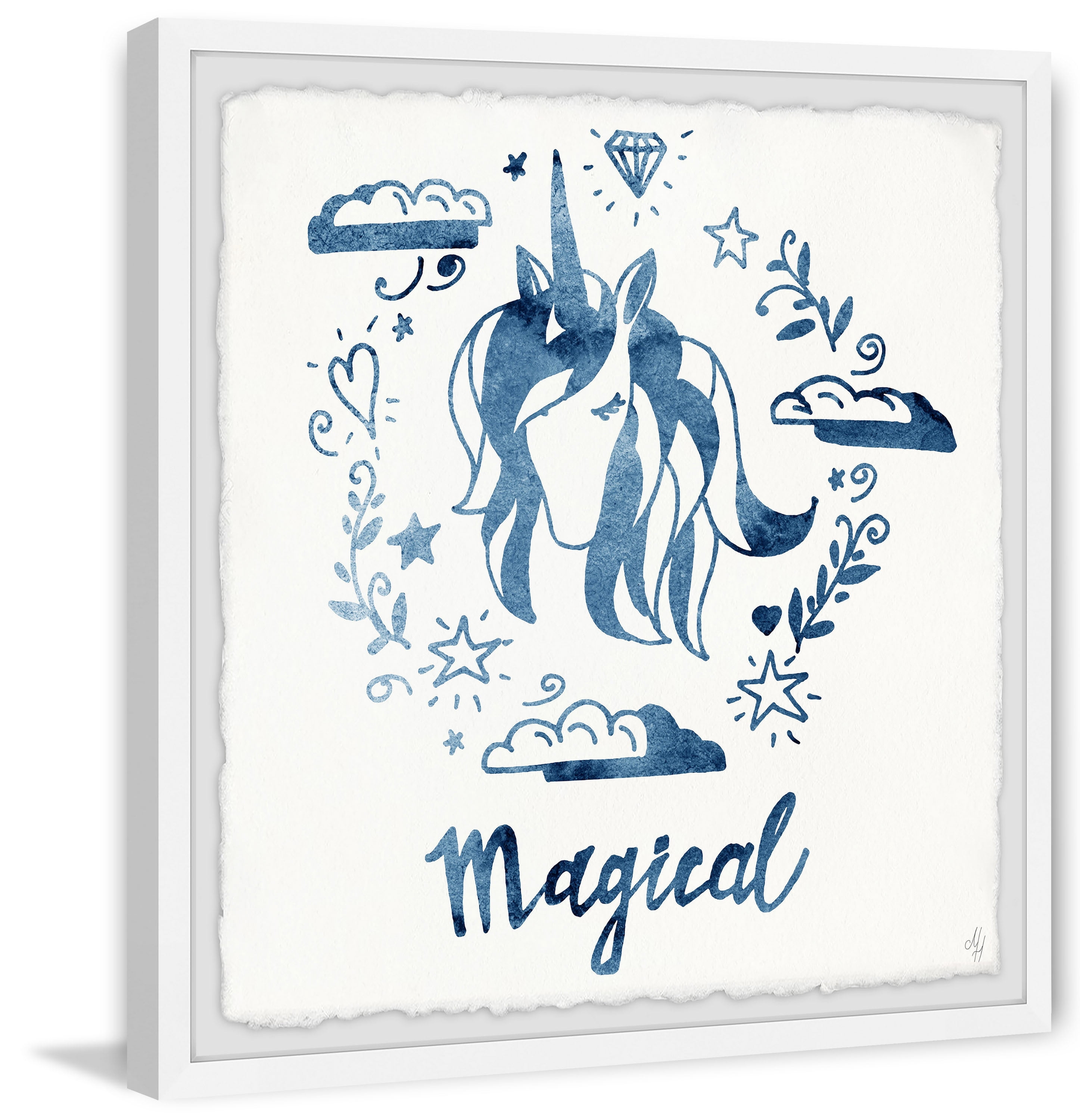 Marmont Hill Magical Blue Unicorn Framed Wall Art, 18.00" x 1.50"