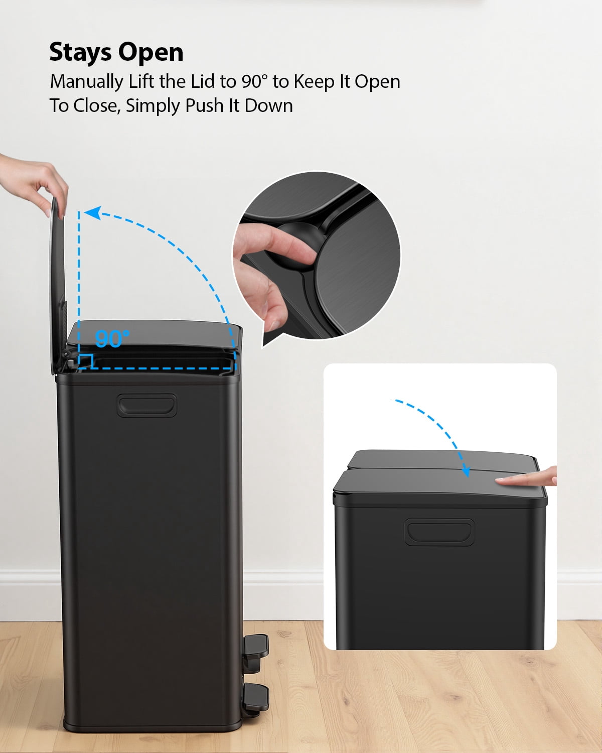 2 x 8 Gallon Kitchen Trash Can, Step Garbage Can Stainless Steel, Trash and Recycle Bin for Kitchen, Dual Compartment Recycling