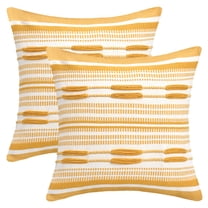 REGALWOVEN Boho Striped Decorative Throw Pillow Covers Pack of 2 Soft Square Cushion Covers for Sofa Bedroom Living Room Home Decor Yellow 18" x 18"