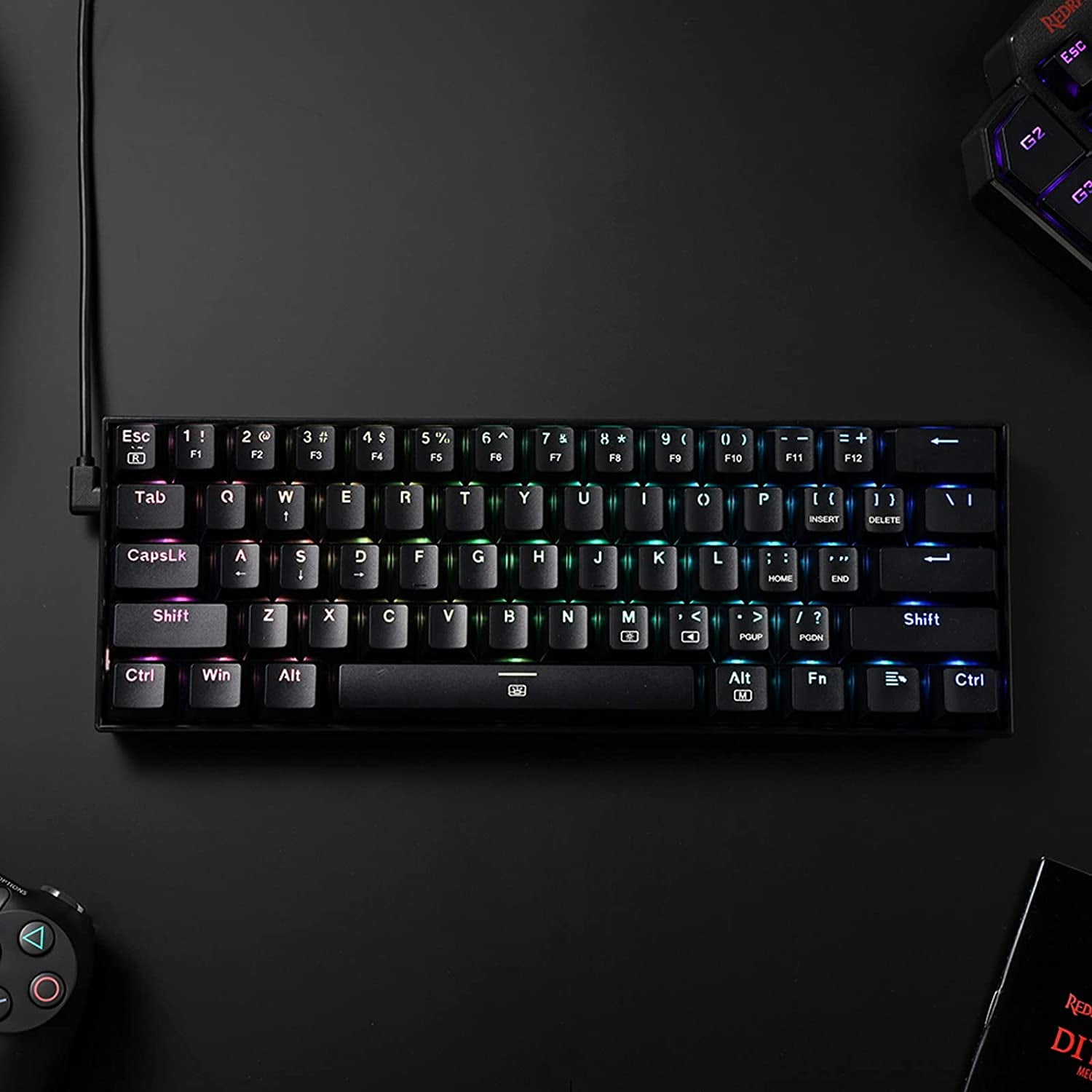 Redragon K630 Dragonborn 60% Wired RGB Gaming Keyboard, 61 Keys Compact Mechanical Keyboard with Linear Red Switch, Pro Driver Support, Black