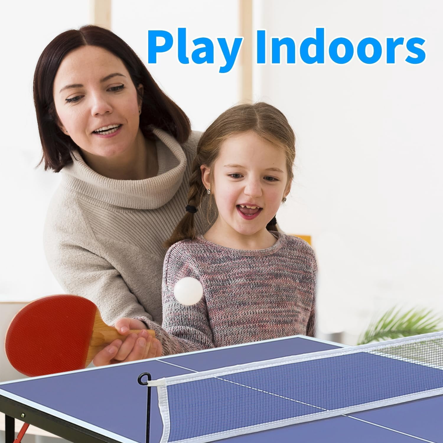 Ping Pong Table Foldable Table Tennis Table with Net, Table Tennis Paddles and Balls, 4.5FT/6FT/9FT MDF Multi-Use Family Game Table for Kid Teenager Adult, Compact & Portable