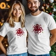 thumbnail image 4 of Camisetas gráficas informales de manga corta con pulpo navideño rojo para hombre, 4 of 8