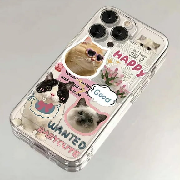 GALAPROX Cat Stickers Cute Case for iPhone 16 Pro, Lovely Pet kittens Pattern Case for Gils Women