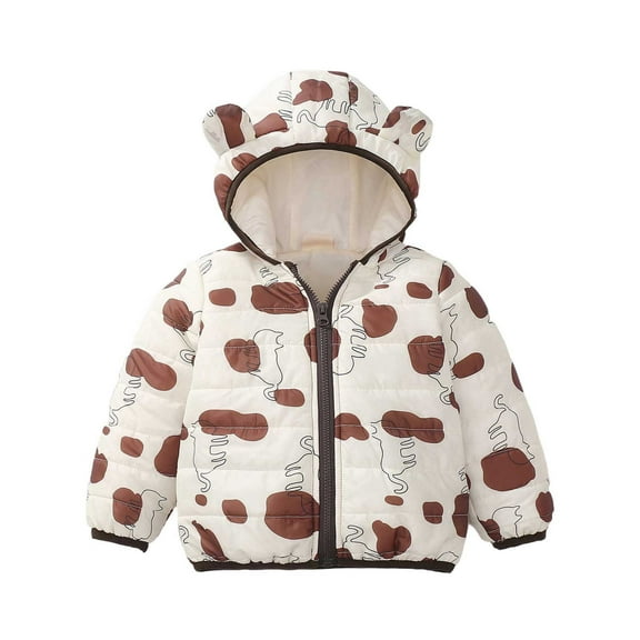 WhouRiu Girls Winter Coat Cartoon Prints Zipper Hooded Jacket Child Warm Quilted Puffer Windproof Coats White,Sized 6-12 M