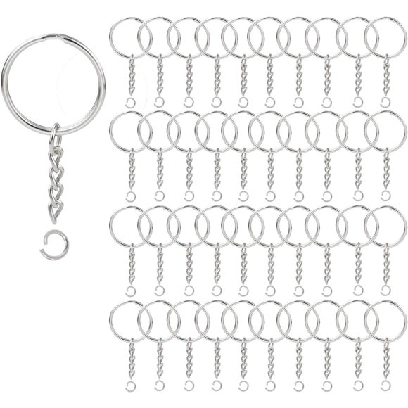 100 Pack Key Ring with Chain and Open Jump,1 inch Split Round Keychain Rings bulk for Craft Making Jewelry