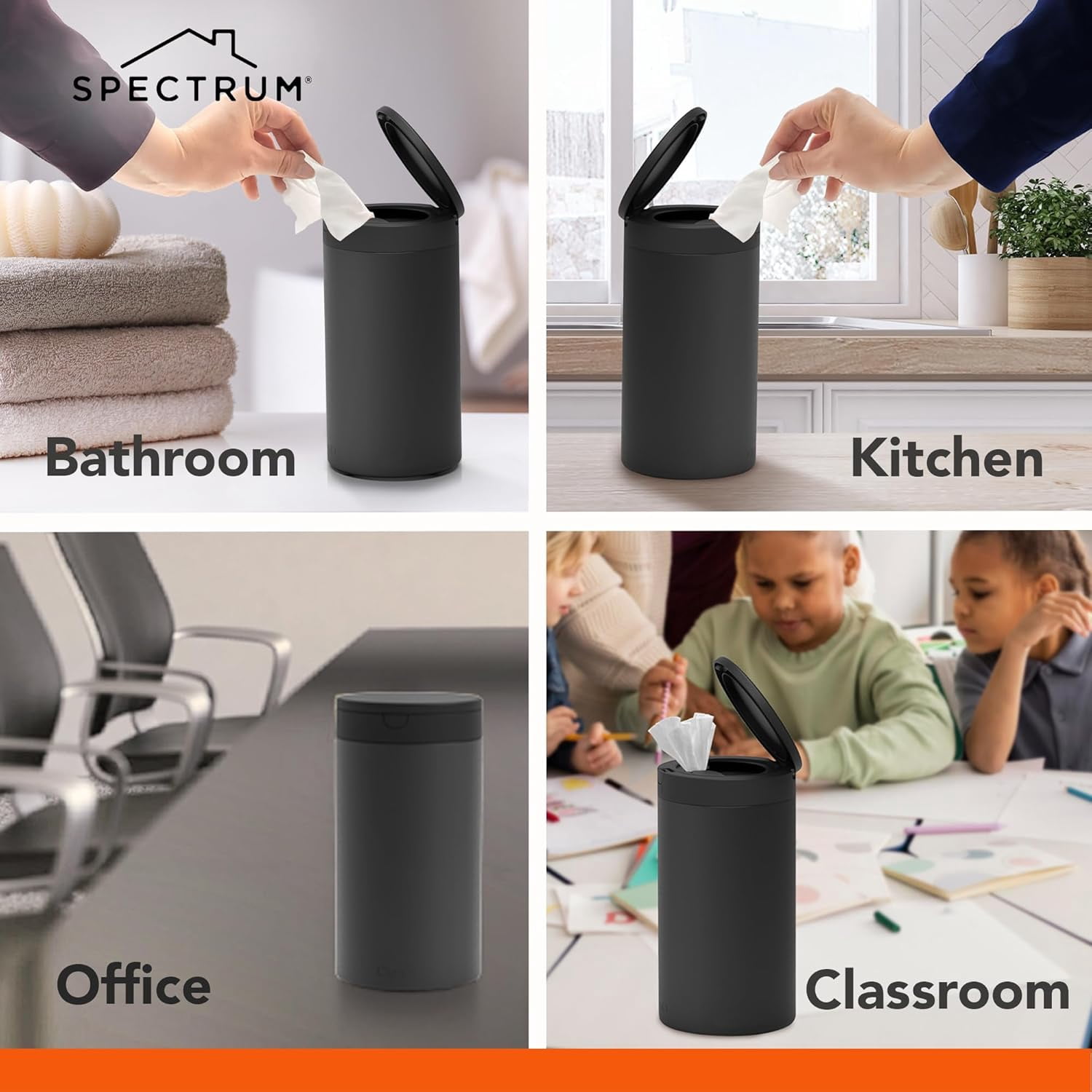 Spectrum Cleaning Wipes Dispenser Stainless Steel Container 1-Handed Use