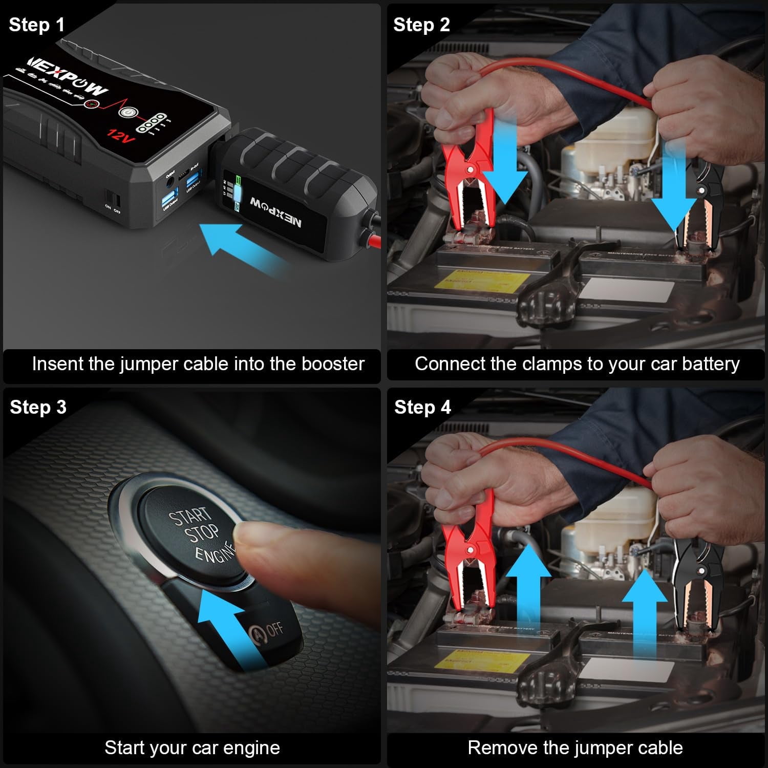 Démarreur De Voiture Portable 12V 4000A – 8 En 1 Avec Écran LED, Lampe Torche, Power Bank – Pour Moteurs Essence/Diesel Jusqu’à 7L
