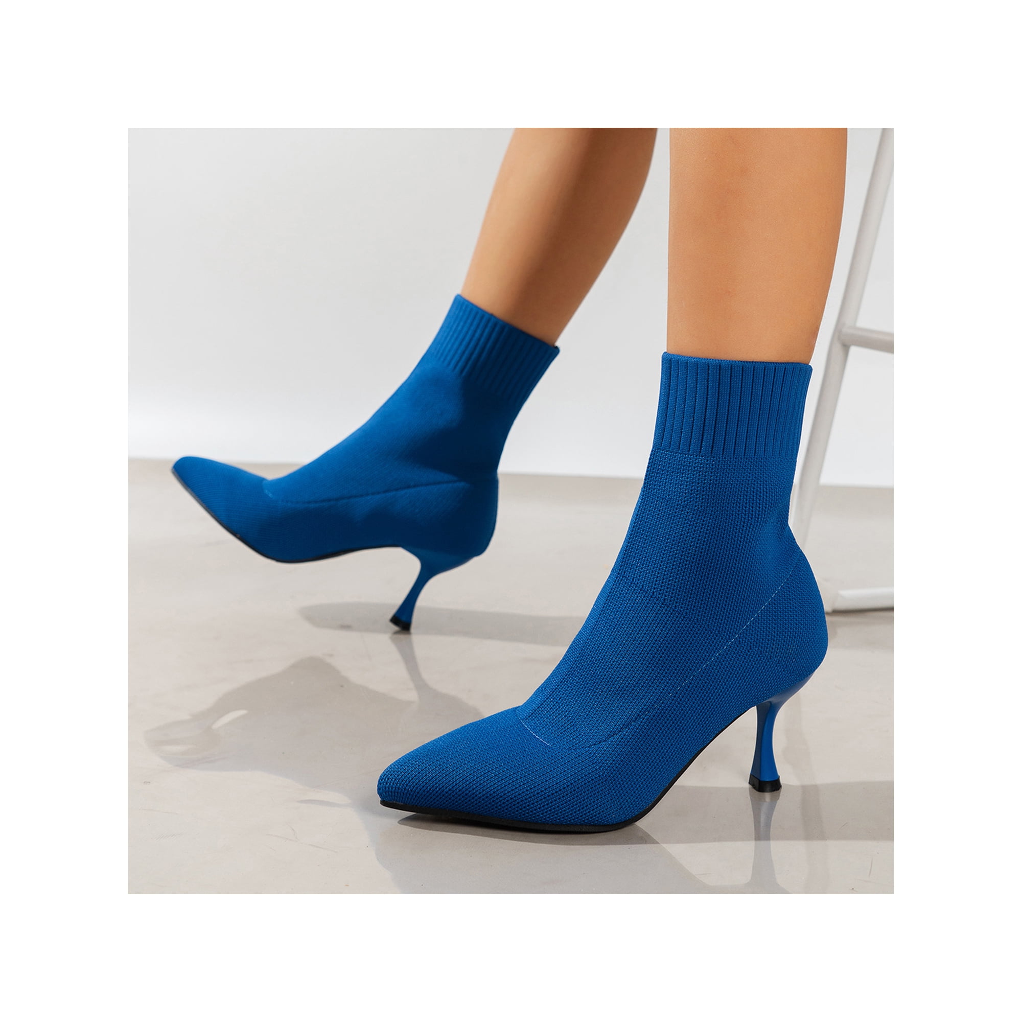 Avamo Womens Winter Shoes Slip On Ankle Boot High Heel Stiletto Boots Fashion Sock Booties Formal Blue 10 Walmart