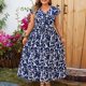 thumbnail image 5 of Vestido de Color Sólido de las Mujeres, Tamaño Grande sin Mangas Botón de Cuello en V Vestido Casual Delantero para la Primavera Y el Verano, Falda de Moda Elástica, 5 of 7