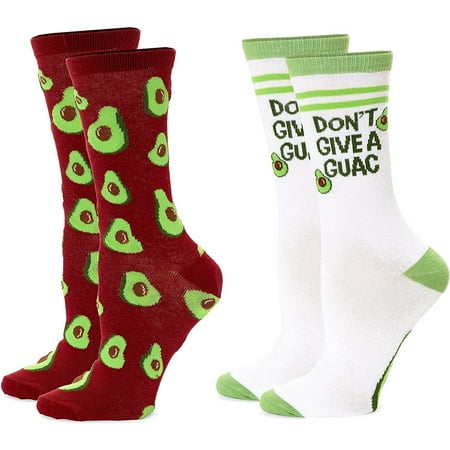 

2 Pairs Avocado Crew Socks for Women & Girls Cute Novelty Birthday Gift 2 Designs One Size