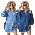 thumbnail image 3 of WOLLED Women's Denim Dress Fashion Elastic Waist New One Row Buckle Design Stylish Dress S-XL, 3 of 9