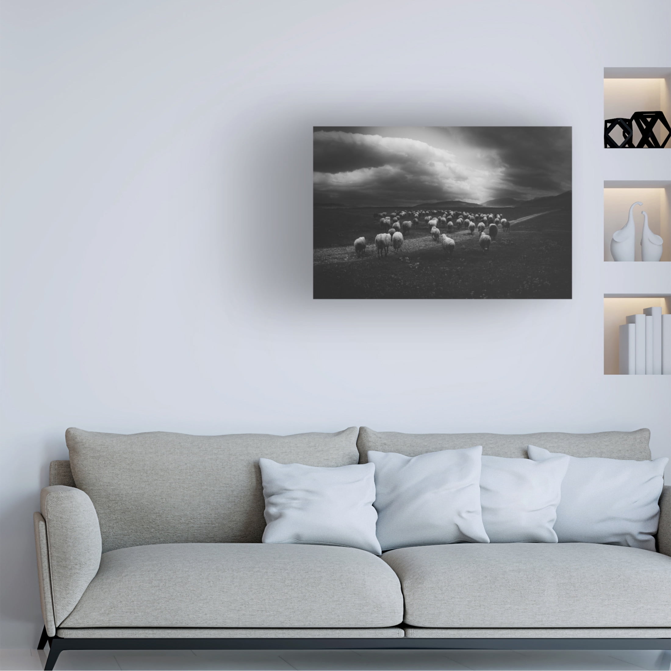 Canvas Wall Art - Todor Tanev 'Sheep Landscape' Wall Art for Living Room, Bedroom, or Office D?cor by Trademark Fine Art - 19 x 12 Inches
