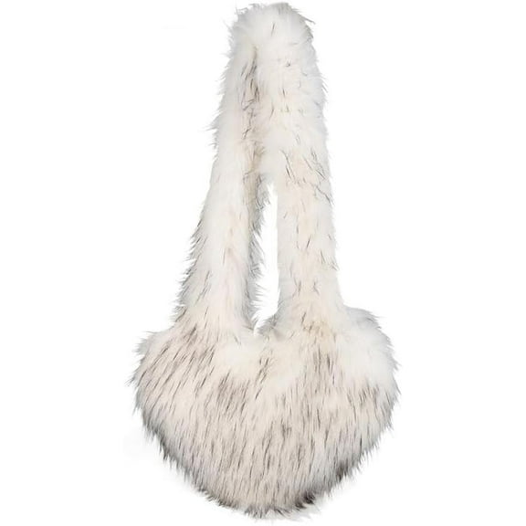 CAILDANL Fluffy Tote Bag Heart Purse Faux Fur Crossbody Bag Purse Y2K Shoulder Bag Furry Purse for Women