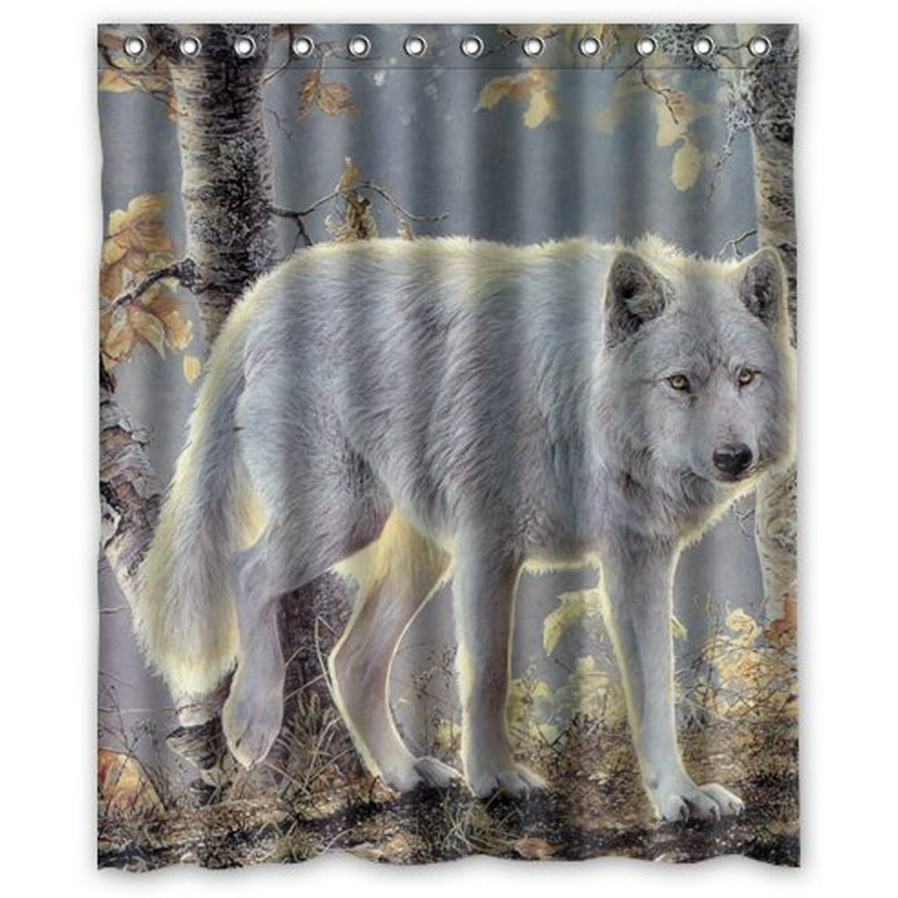 HelloDecor Handsome Walking Wolf Shower Curtain Polyester Fabric
