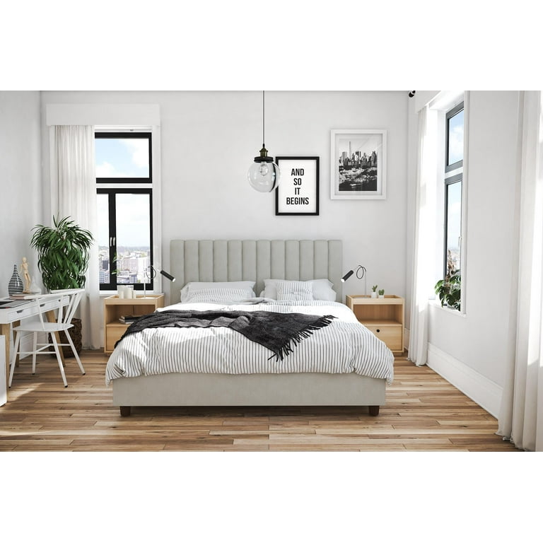 Novogratz Brittany Upholstered Bed Queen Gray Linen