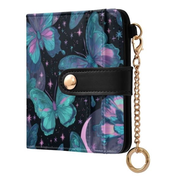 Qxltty Blue Green Butterfly Ladies Wallet Rfid Slim Thin Compact Credit Card Women Wallet Zipper Coin Pocket and ID Window for Female Gifts