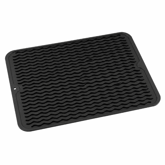 Silicone Dish Drying Mat, 16x12 Inch Large Heat Resistant Kitchen Counter Mat, BPA-Free Food Grade Silicone Drying Rack Mat Black