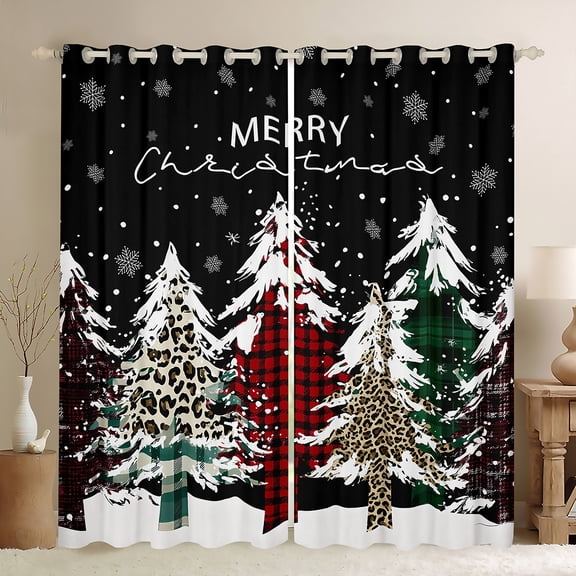 Manfei Merry Christmas Blackout Curtains Set of 2 (52x84 Each), Xmas Tree Window Curtains, Leopard Print Plaid Curtains and Drapes, Luxury Bedroom Decor