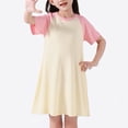 thumbnail image 2 of Girls Casual Homewear Dress Loose Fit Crewneck Short Sleeve Nightgown Dresses Kids Comdy Color Block Loungewear 4-13 Years, 2 of 6