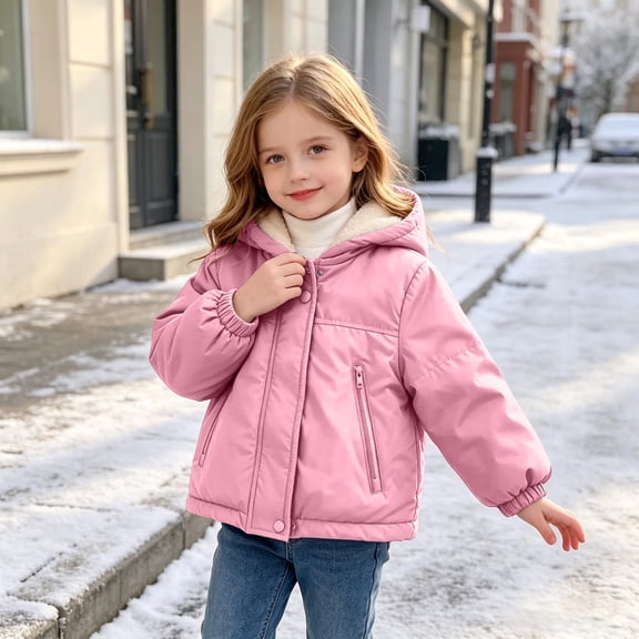 CBASIHI Winter Coats with Pockets for Toddler Girl Thick Long Sleeve Cute Casual Warm Fleece Hooded Zip Up Jackets Pink 2 T-12 T
