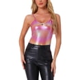 thumbnail image 1 of Camiseta sin mangas metálica para mujer Inspire Chic con tirantes espagueti y espalda descubierta en color rosa intenso, 1 of 6