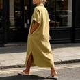 thumbnail image 5 of Sokhug Womens Maxi Shirt Dress Cotton Blend Short Sleeve Button Down Dress with Pockets Side Split Loose Casual Dresses, 5 of 6