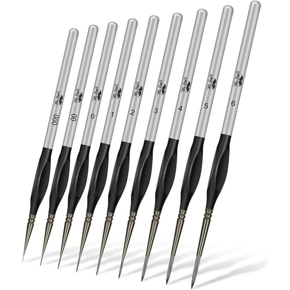 Mr. Pen- Detail Paint Brushes Set, 9 pcs, Silver/Black, Miniature Paint Brushes