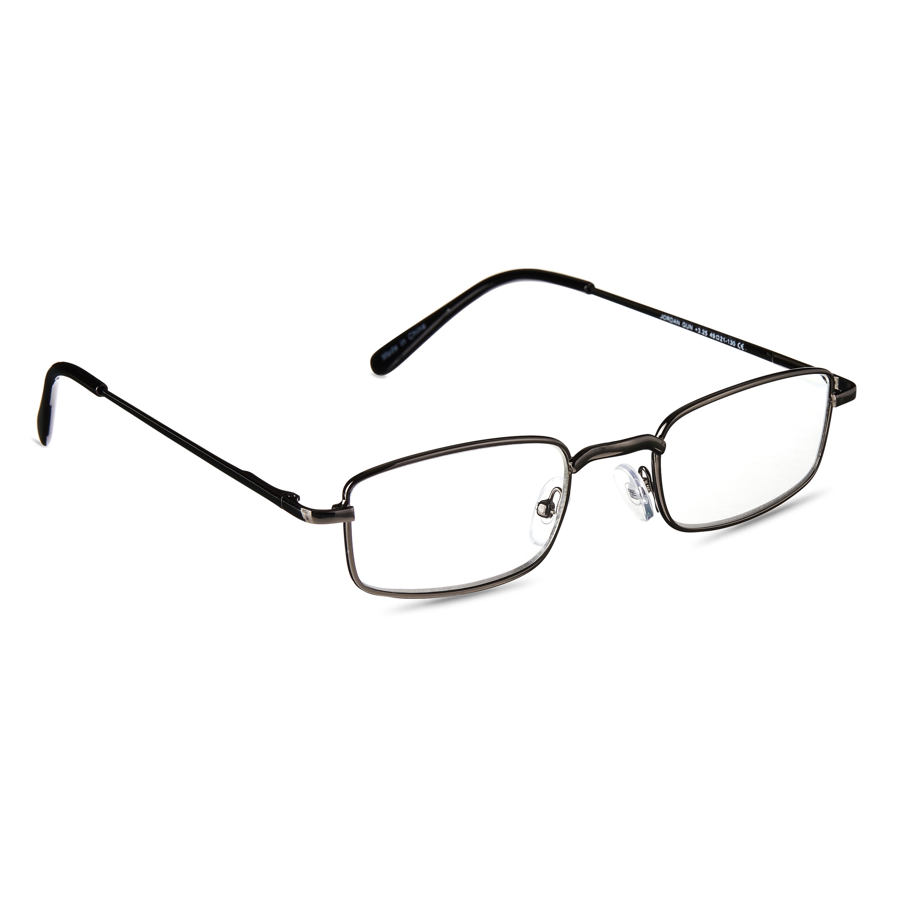 Equate Unisex Jordan Rectangular Reading Glasses with Case, Black/Gunmetal, +3.25, 2 Pack