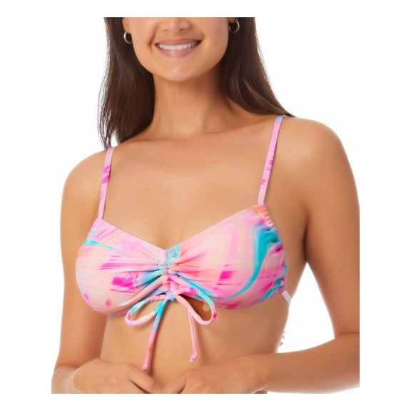 California Waves Womens Juniors Printed Tie Back Bikini Swim Top