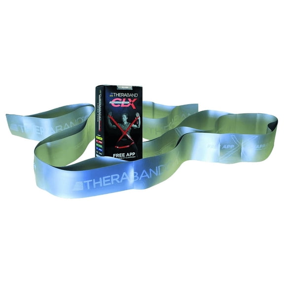 THERABAND CLX Band with Loops, 5 FT, Silver, Super Heavy Thickness, 10.2 LBS Resistance, Level 7
