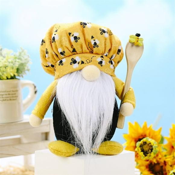 Qiaoxi Bumble Bee Chef Gnome Elf Doll Home Farmhouse Kitchen Decor Bee Shelf Tiered Tray Decoration