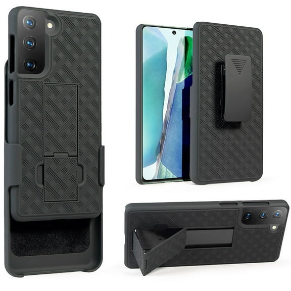 Cover for Samsung Galaxy S21 5G Case with Tempered Glass Screen Protector Belt Clip Holster Defender Rugged Shock Proof Armor Protection Phone Cover [Black]