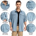 thumbnail image 4 of FEN AI Button Down Shirt Men Long Sleeve Work Shirts with 2 Pockets Sun Protection Tops for Travel Safari Outdoor Blue, 4 of 10
