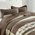 thumbnail image 5 of DDUOXIN 100% Organic Cotton Queen Size Bedspread - 102x120 Striped Reversible Oversized Quilt for Queen Bed, Lightweight Modern Brown Beige Quilts Coverlet Bedding Set with 2 Pillow Shams, 3 Piece, 5 of 11