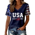 thumbnail image 2 of haizhen 250 Anniversary USA Shirt Women Summer V Neck Sparkly America Flag 1776-2026 Patriotic 4th of July Shirts Women July 4th Tshirts Graphic Tees Womens Going Out Tops Navy, XL, 2 of 5