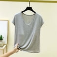 thumbnail image 2 of Jerdar Women's Summer Casual V Neck Shirt Short Sleeve Oversized T Shirts Daily Wear Tee Tops M, 2 of 5