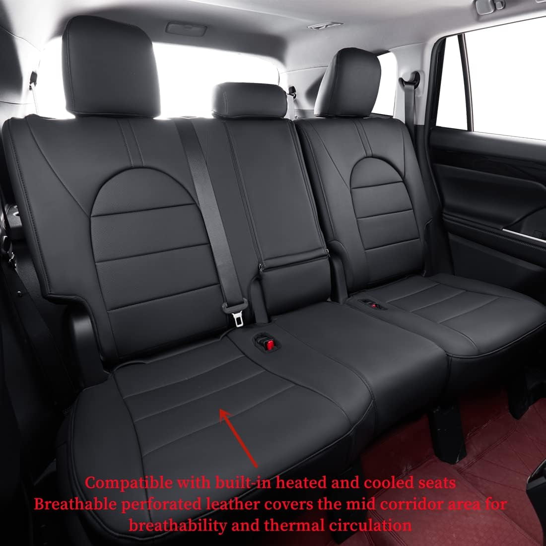 coverdream Custom Fit Highlander Car Seat Covers for Toyota Highlander 2020-2026 Three Row,2nd-Row 40/60 Split - Breathable Leather Auto Seat Covers(Full Set,Black)
