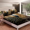 thumbnail image 3 of Peacock Sheet Set Exotic Birds Animal Sheets King, Elegant Gorgeous Golden Feather Bed Sheets Set Victorian Style Peacock Decor Bedding Set Home Decor Aesthetic for All Season, 3 of 5