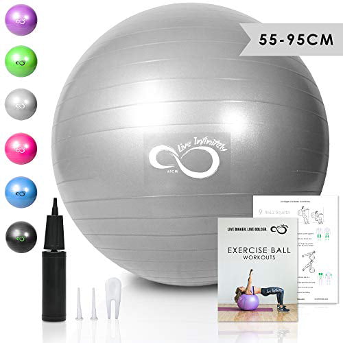 Anti Burst Tested Supports 2200lbs Extra Thick Professional Grade Balance & Stability Ball Includes Hand Pump & Workout Guide Access 55cm-95cm Live Infinitely Exercise Ball 