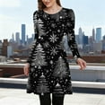 thumbnail image 2 of ZHYou Women Winter Holiday Dresses Christmas Themed Long Sleeve Casual Frock Round Neck Black and White Print Soft Comfortable Mini Dress with Pockets,Black,S, 2 of 6