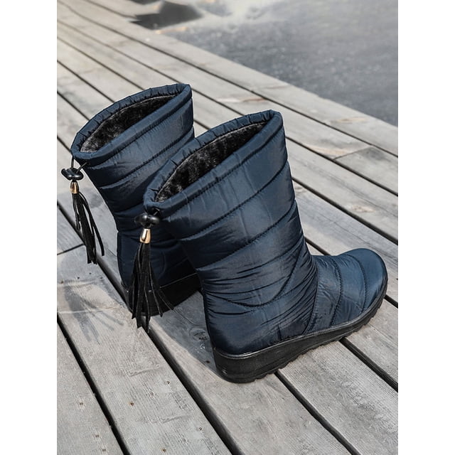 Botas de nieve para mujer, botas de invierno impermeables de piel sintética para mujer, botas de media pantorrilla para exteriores