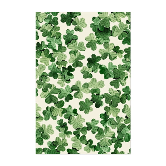 Green watercolor shamrocks random pattern. St Patrick’s day illustration 04 - Illustration Pattern Floral Nature Botanical Abstract Unframed Wall Art Print 4 x 6 inches