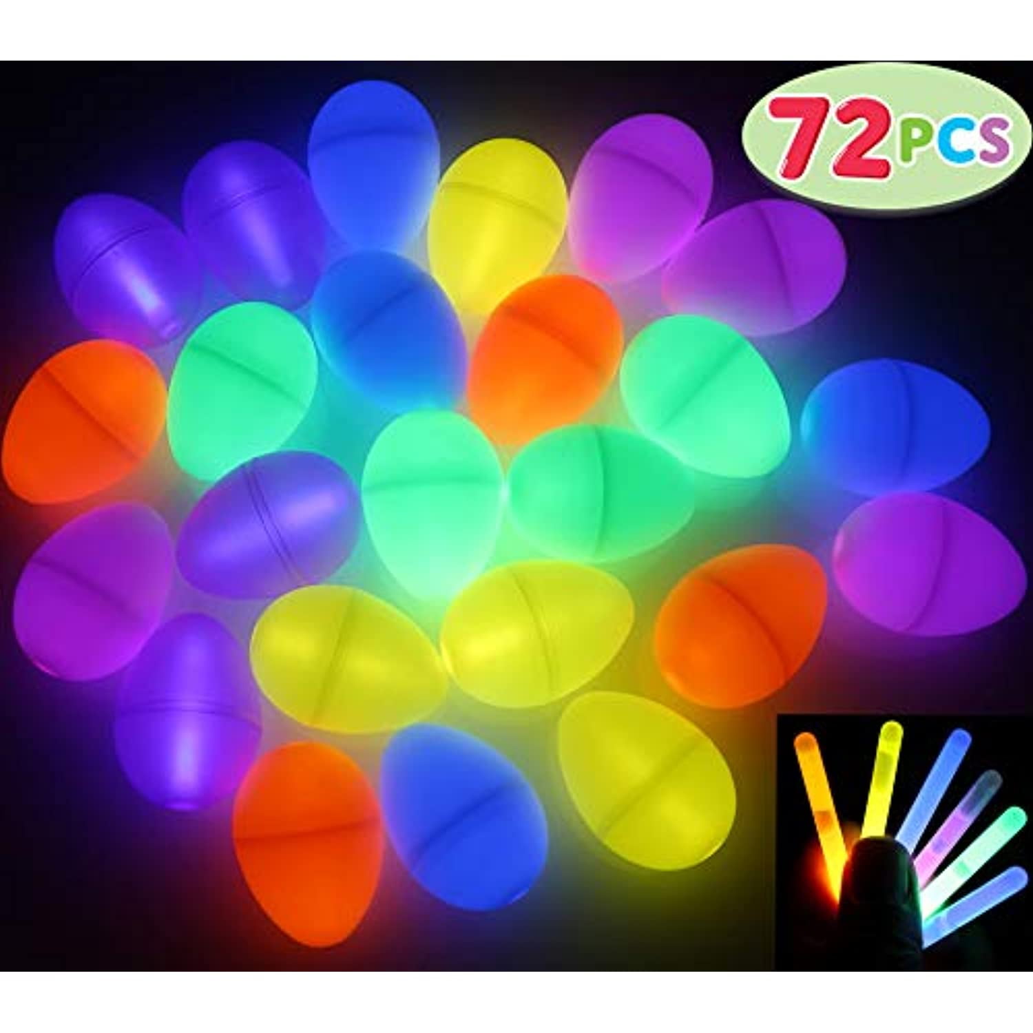 Easter Basket Stuffers Fillers Gift Classroom Prizes. Easter Eggs Theme Hunt Game Party Favors Decorations Supplies 72 PCs Easter Eggs with Mini Glow Sticks for Kids Glow-in-The-Dark 