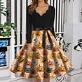 thumbnail image 3 of WTOBBY Women's Retro Halloween Printed Dress Featuring V-Neckline, Slim Casual Design, Long Sleeves, and Comfortable Fit for Party Wear ,Pink 5XL, 3 of 5