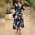 thumbnail image 6 of IDOPIP Womens Summer Short Sleeve V Neck Wrap Maxi Dress Casual Boho Floral Wedding Guest Dresses, 6 of 7