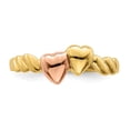thumbnail image 5 of Solid 14k Yellow and White Gold Two Tone Two Hearts Ridged Ring Band Size 7.5, 5 of 6